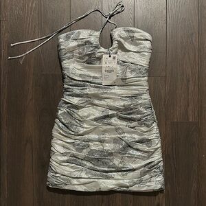 Zara silver metallic strapless minidress small BNWT